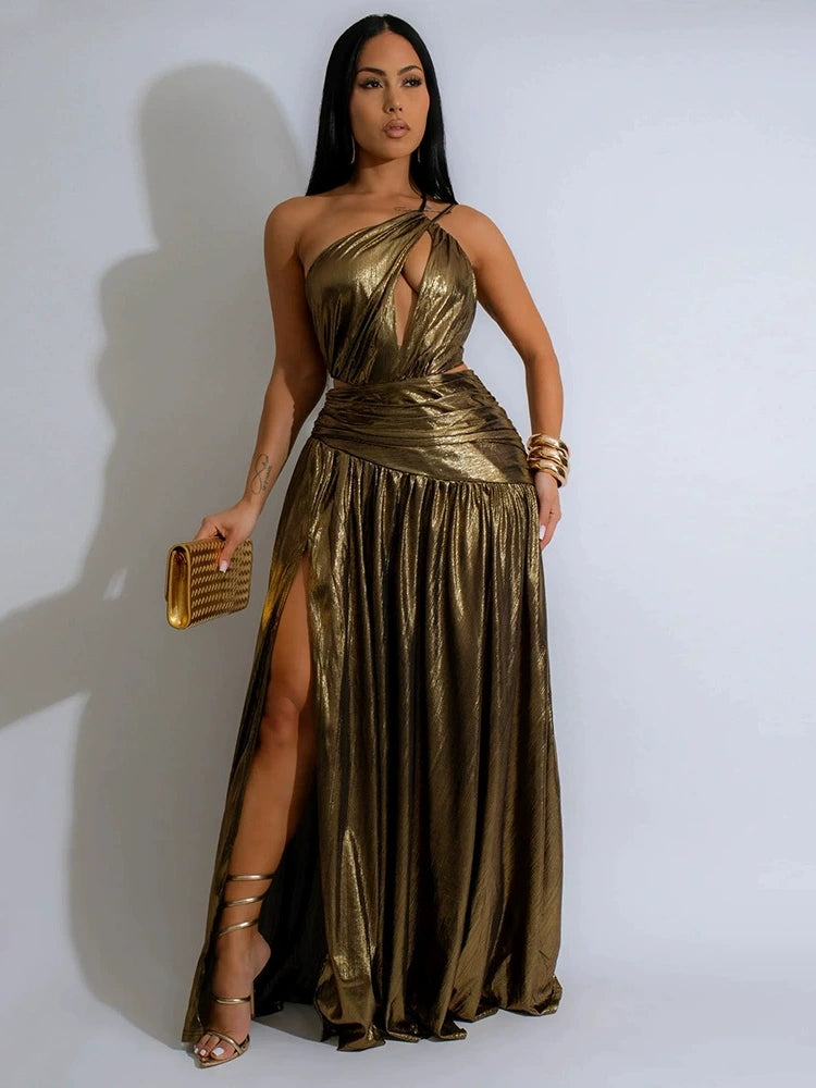 Glamorous Choice Gold Metallic Long Dress