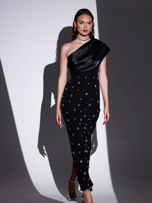 Off-Shoulder Diamond Bandage Evening Dress