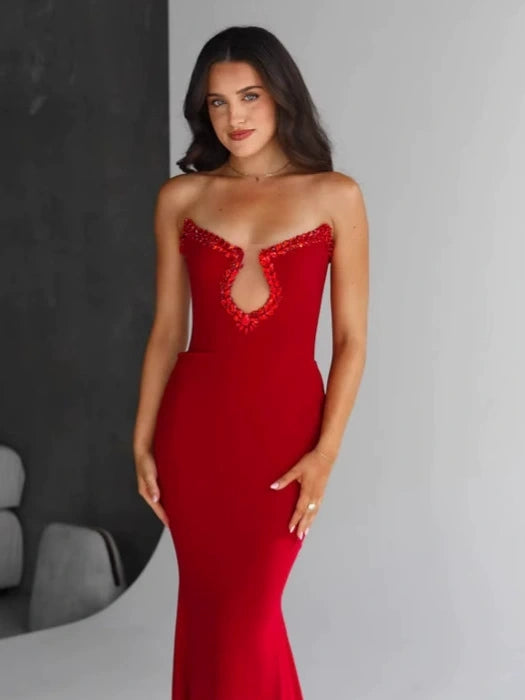 Strapless Design Intricate Bust Embroidery Mermaid Gown
