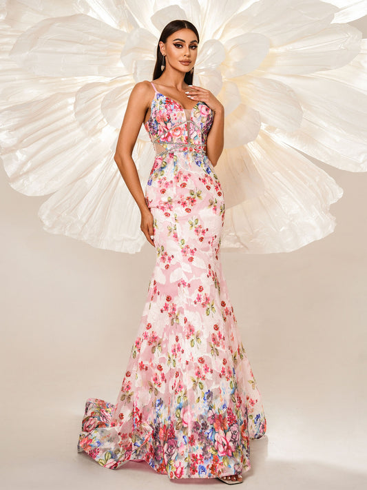 Sleeveless Suspender Sexy Long Banquet Fishtail Evening Dress