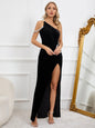 Asymmetrical One-Shoulder Sleeveless Rhinestone Gown Party Dress