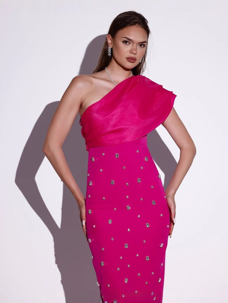 Off-Shoulder Diamond Bandage Evening Dress