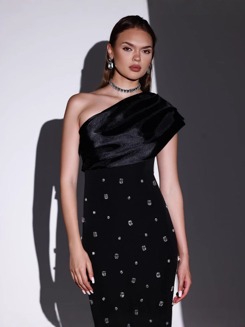 Off-Shoulder Diamond Bandage Evening Dress