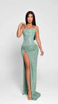 Sequin Spaghetti Strap Slit Maxi Dress