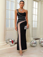 Studded Mesh Patchwork Bandage Maxi Dress