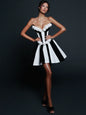 Strapless Black and White Striped Mini Dress