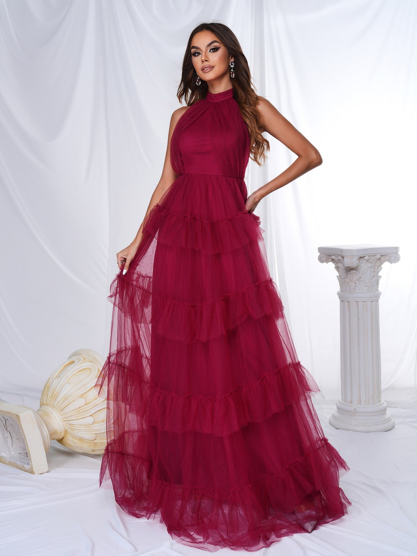 Off-Shoulder Round Neck Beach Vacation Long Bohemian Maxi Dress