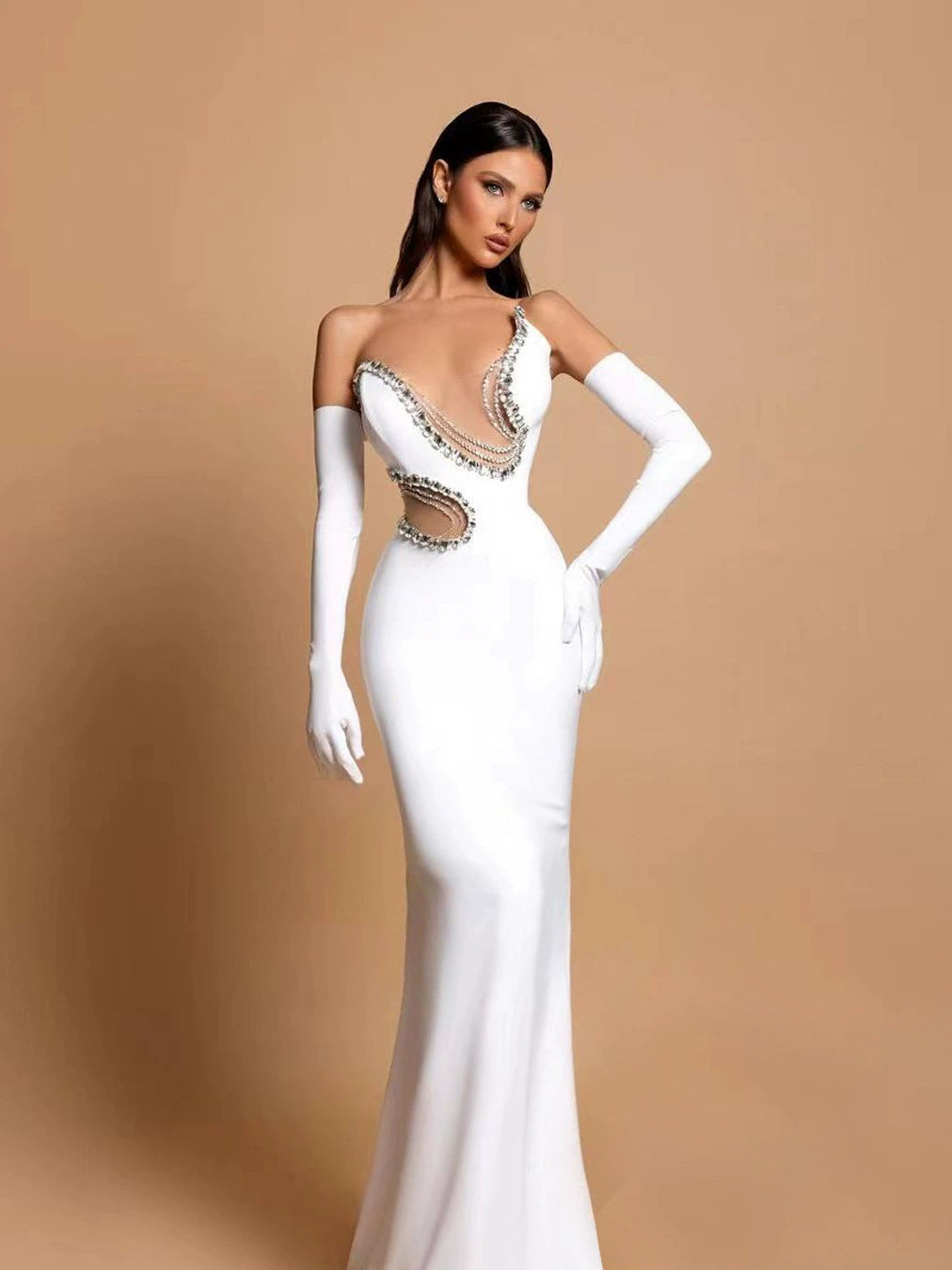 Crystal Embellishments Cut-out Gown