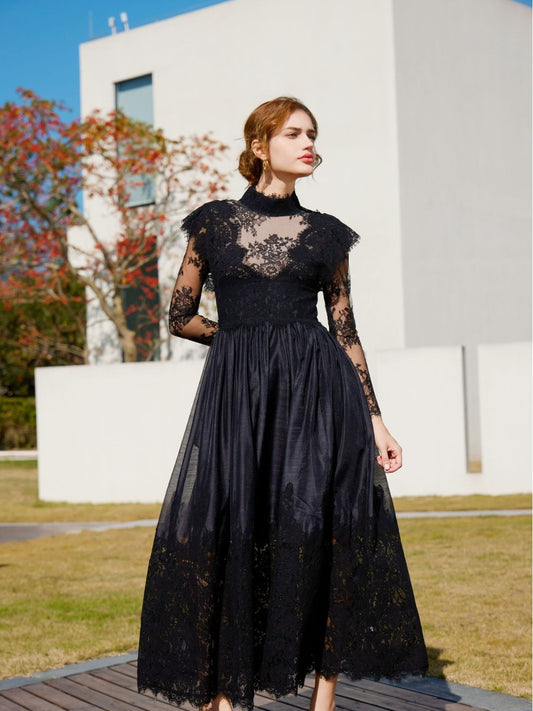Long Sleeve Lace Turtleneck Dress