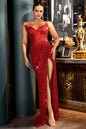 Crystal-Accentuated Pleated Slit Gown