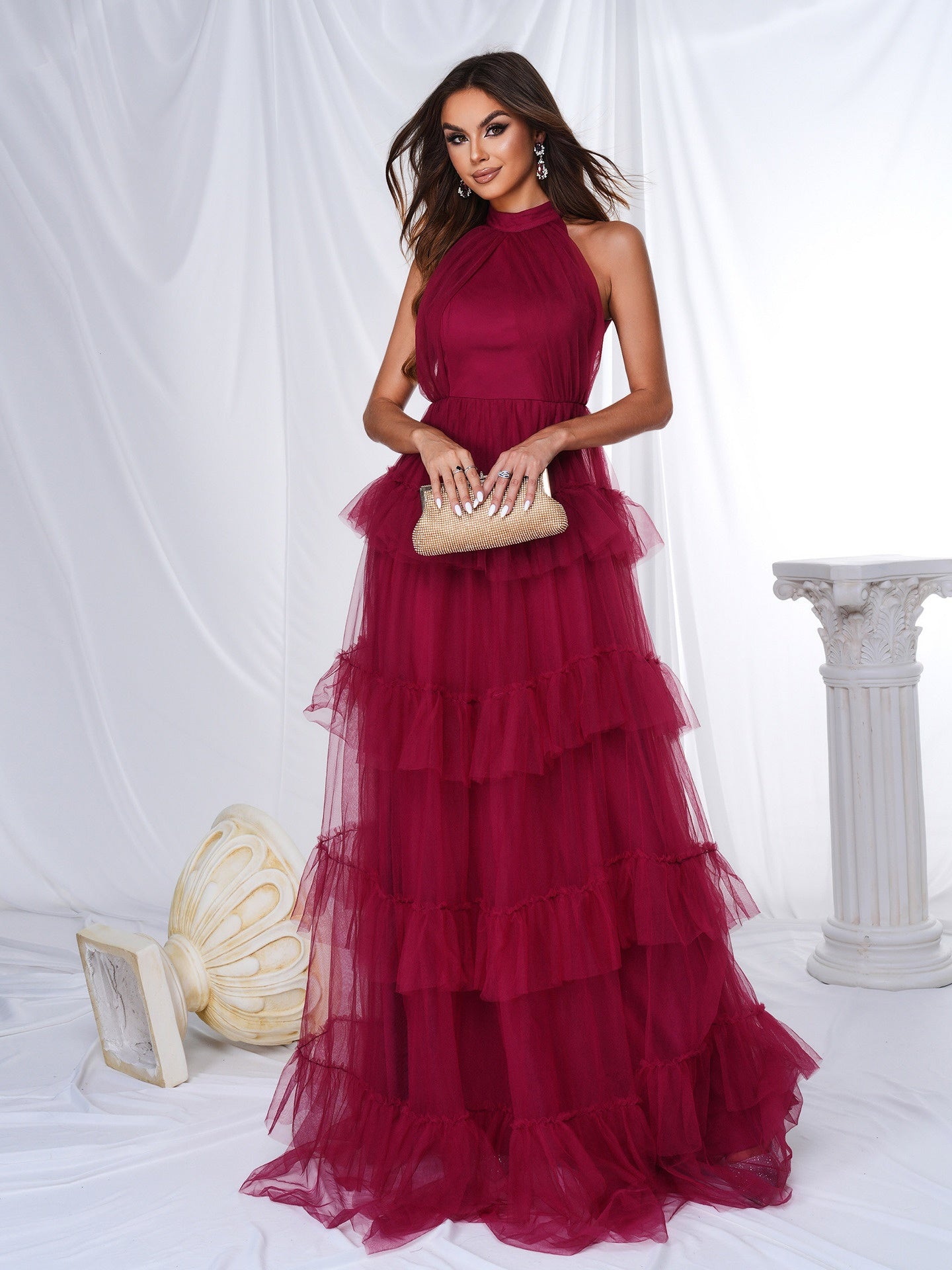 Off-Shoulder Round Neck Beach Vacation Long Bohemian Maxi Dress