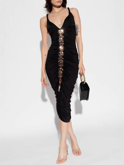 Halter Neck Sequined Slim Fit Hip Midi Dress