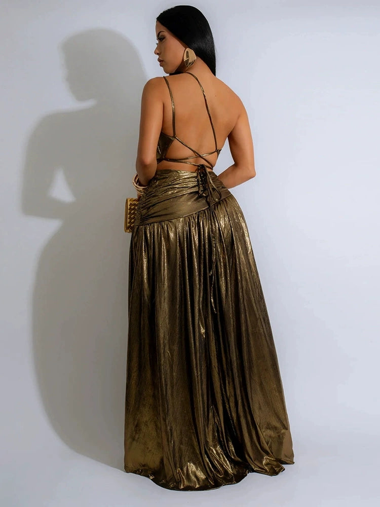 Glamorous Choice Gold Metallic Long Dress