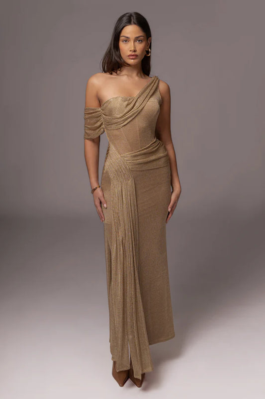 One-shoulder Asymmetric Ruched Maxi Dress