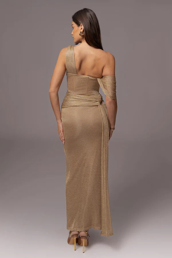 One-shoulder Asymmetric Ruched Maxi Dress