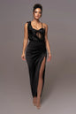 Strapless Sheer Ruched Evening Gown Dress - Black