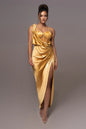 Strapless Sheer Ruched Evening Gown Dress - Yellow