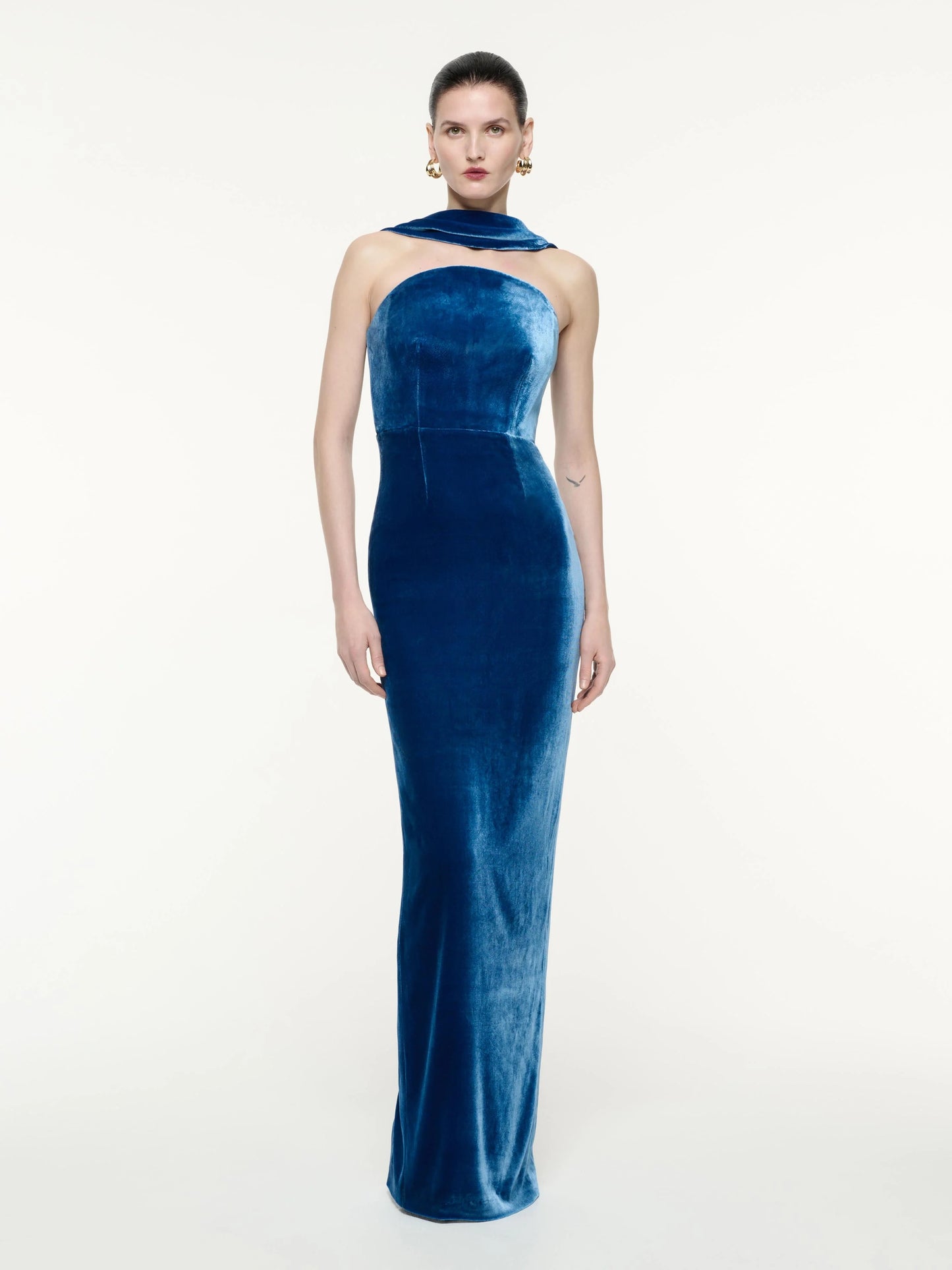 Strapless Split Velvet Dress with an Elegant Backless Gown