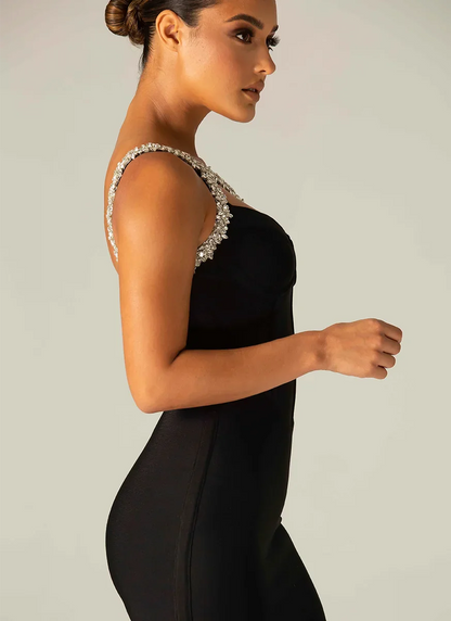One-Shoulder Strap A-Diamond-Embellished Flare Dress