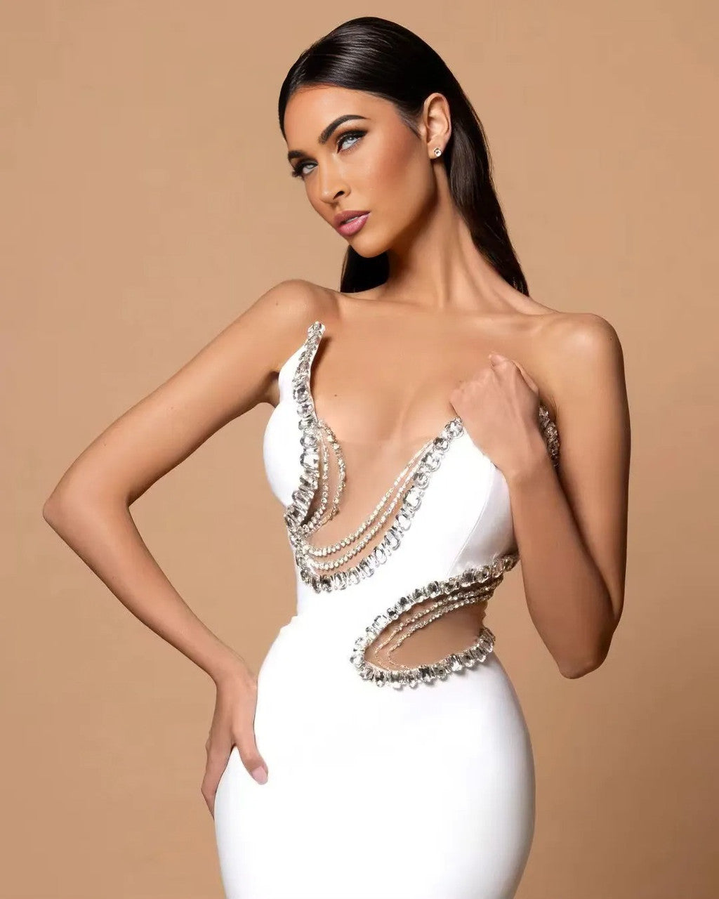 Crystal Embellishments Cut-out Gown