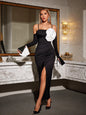 Embellished Off-Shoulder Flower Split Maxi Dress