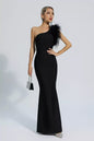 Ostrich Fur One Shoulder Bandage Dress