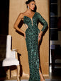 Sleek Sequin Asymmetrical with Side Slit Maxi Dress