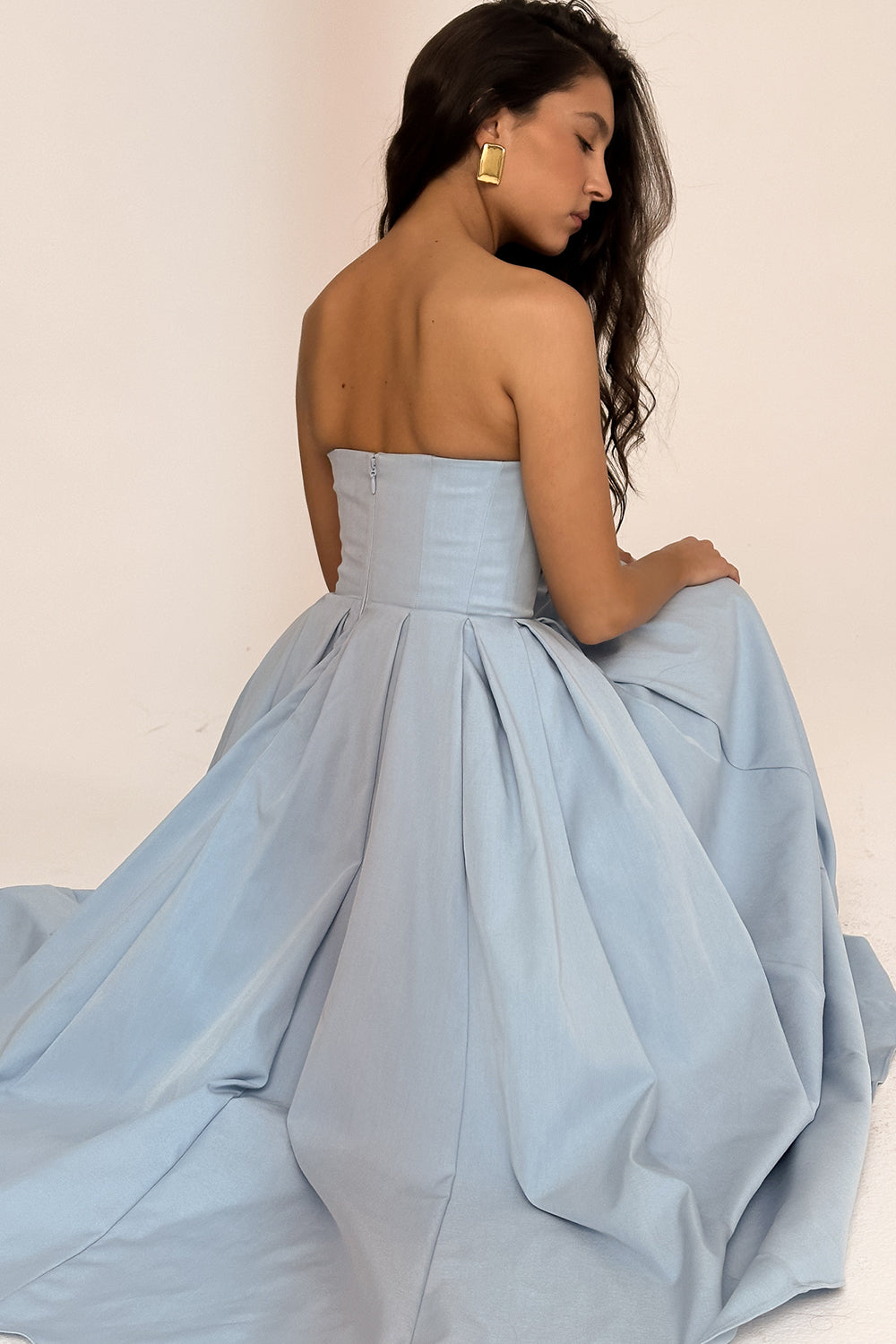 Tuscan Blue Strapless Maxi Sundress