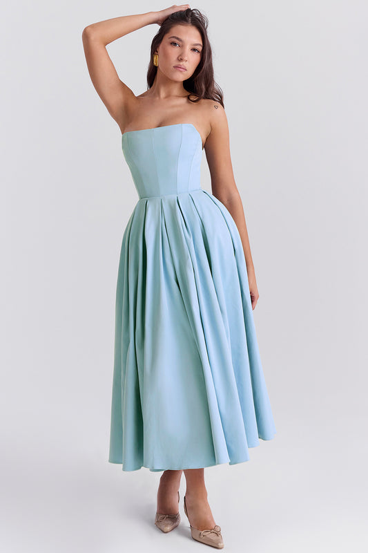 Tuscan Blue Strapless Maxi Sundress