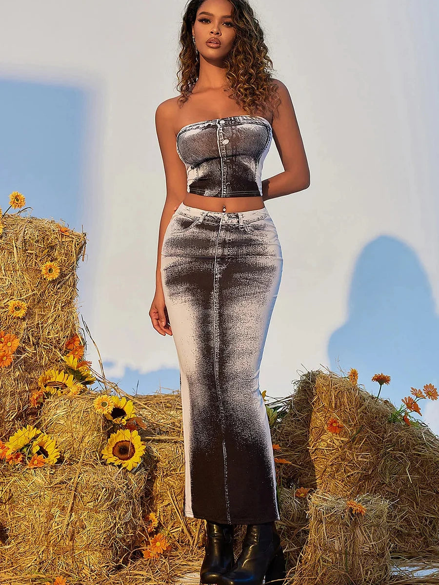 Slim Fit Hip-hugging Slit Skirt Suit Set