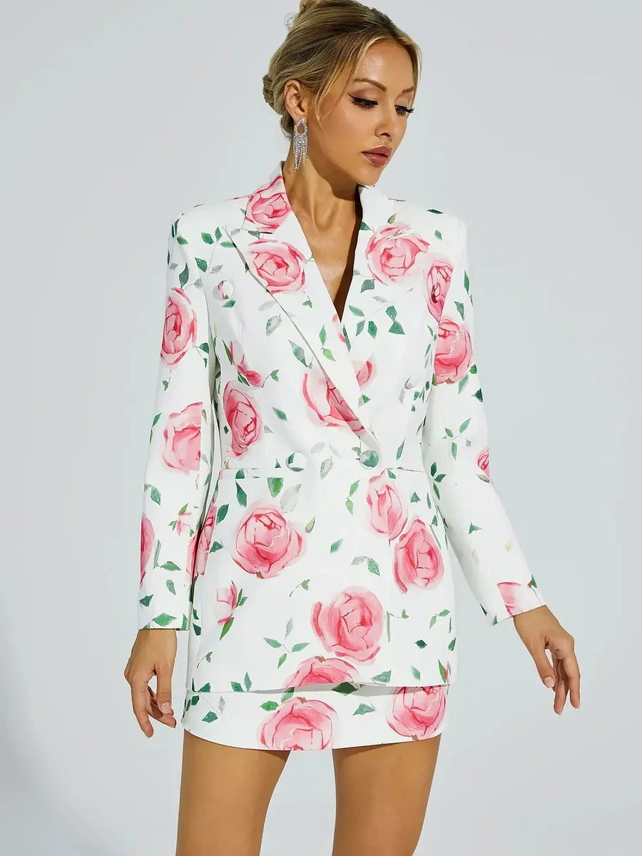 Rose Printed Blazer Dress Set