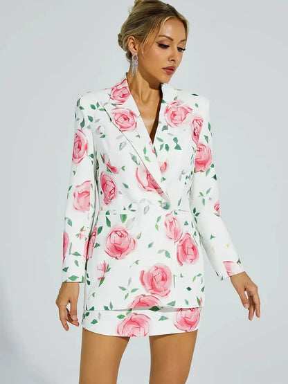 Rose Printed Blazer Dress Set