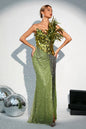 V-neck Green Sequined Maxi Dress