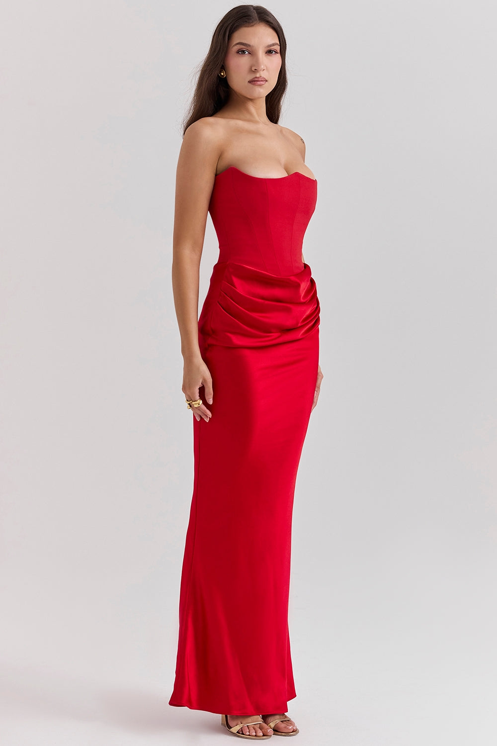 Strapless Corset Sleeveless Herringbone Maxi Dress