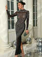Mesh Patchwork Diamond Slim Hip Dresses