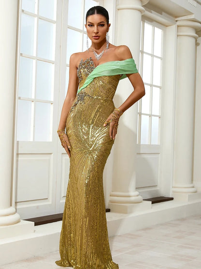One-Shoulder Diamond Maxi Dress