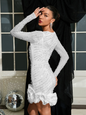 Square Neck Rhinestone Foam Beaded Dress