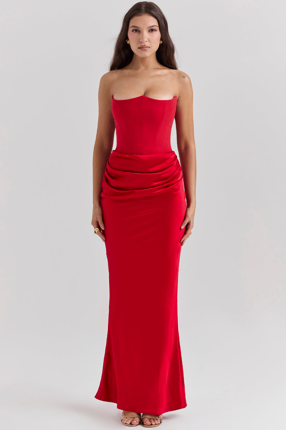 Strapless Corset Sleeveless Herringbone Maxi Dress