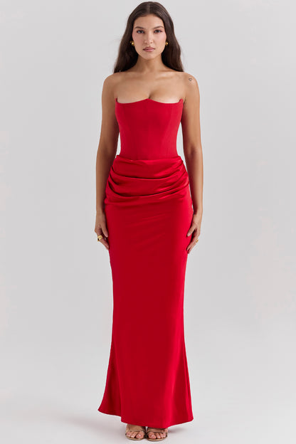 Strapless Corset Sleeveless Herringbone Maxi Dress