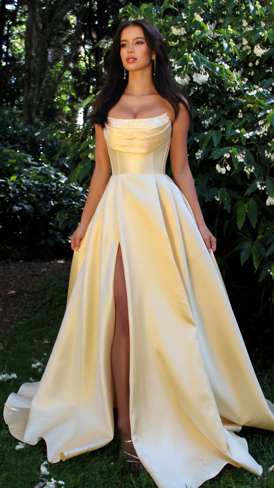 YS-Strapless Corset Ball with Pearl Mikado Satin Gown