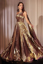 One Shoulder Metallic Pleated A-Line Gown