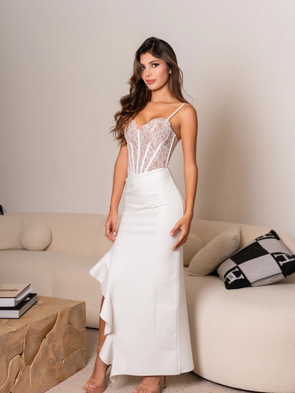 Kennedy White Lace Bandage Midi Dress
