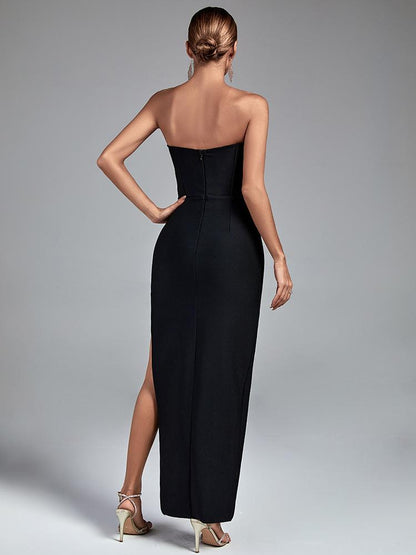 Black Sheath Bandage Gown with Rhinestones