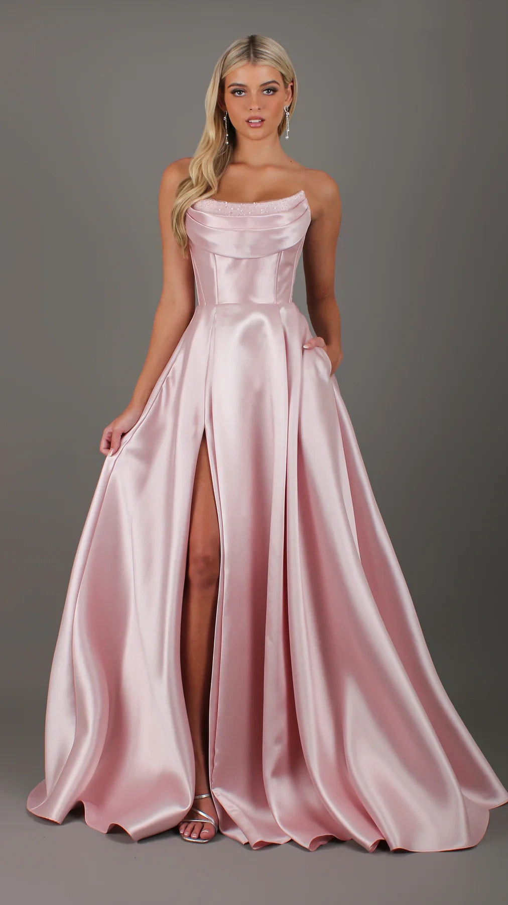 YS-Strapless Corset Ball with Pearl Mikado Satin Gown
