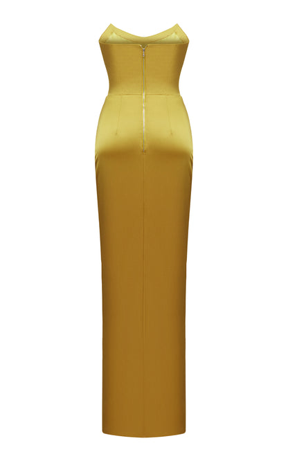 Draped Strapless Satin Maxi Dress