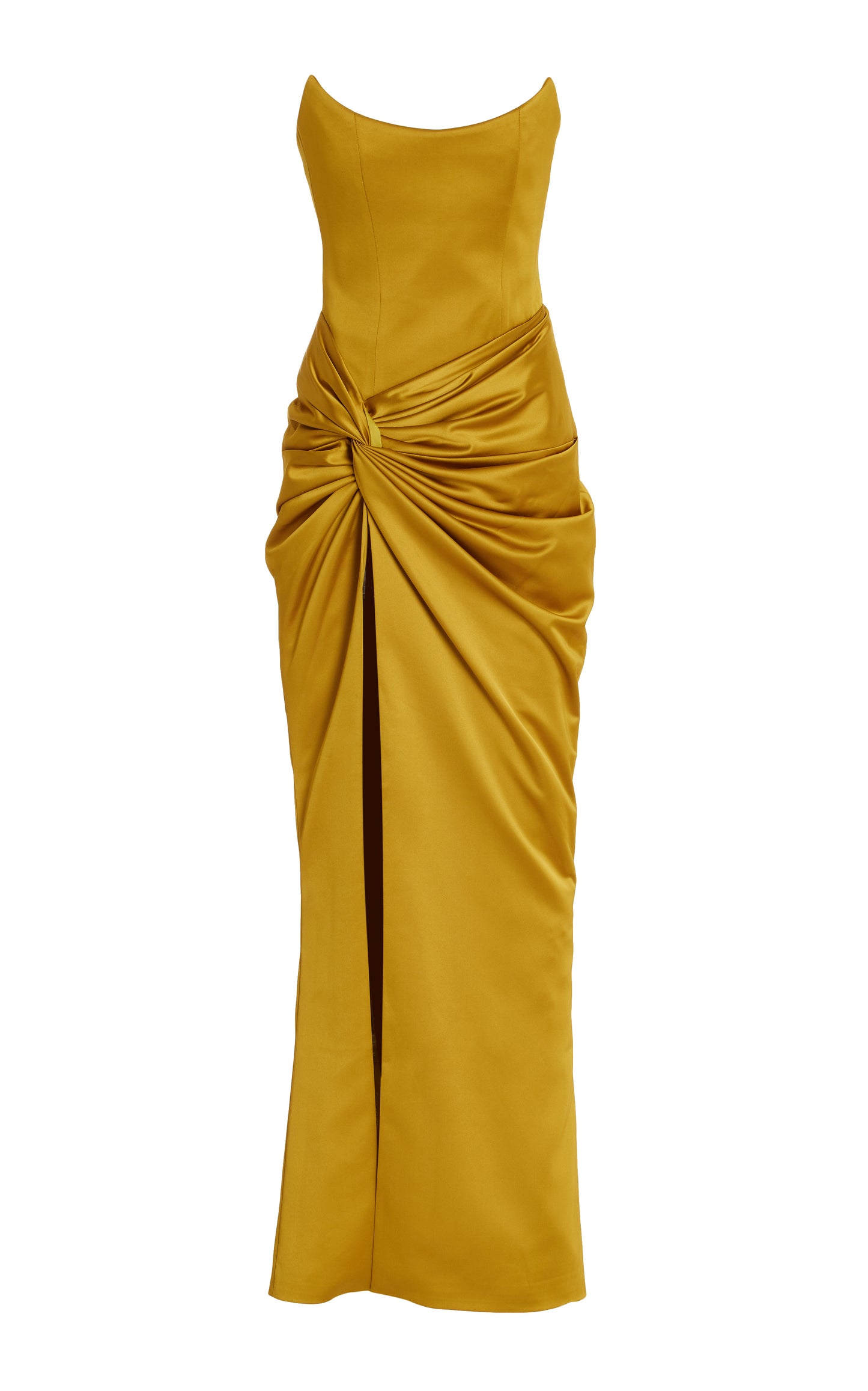 Draped Strapless Satin Maxi Dress
