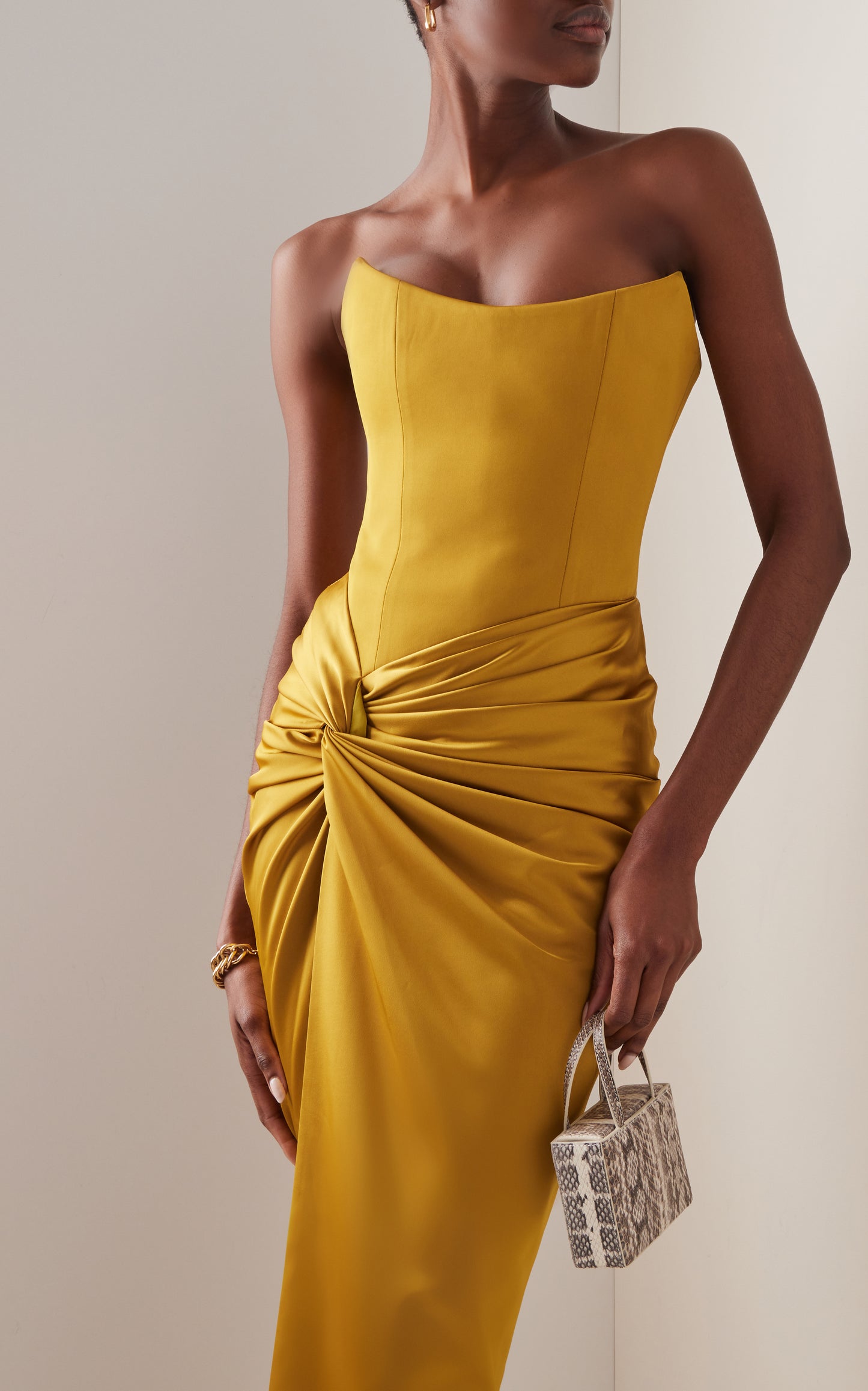 Draped Strapless Satin Maxi Dress