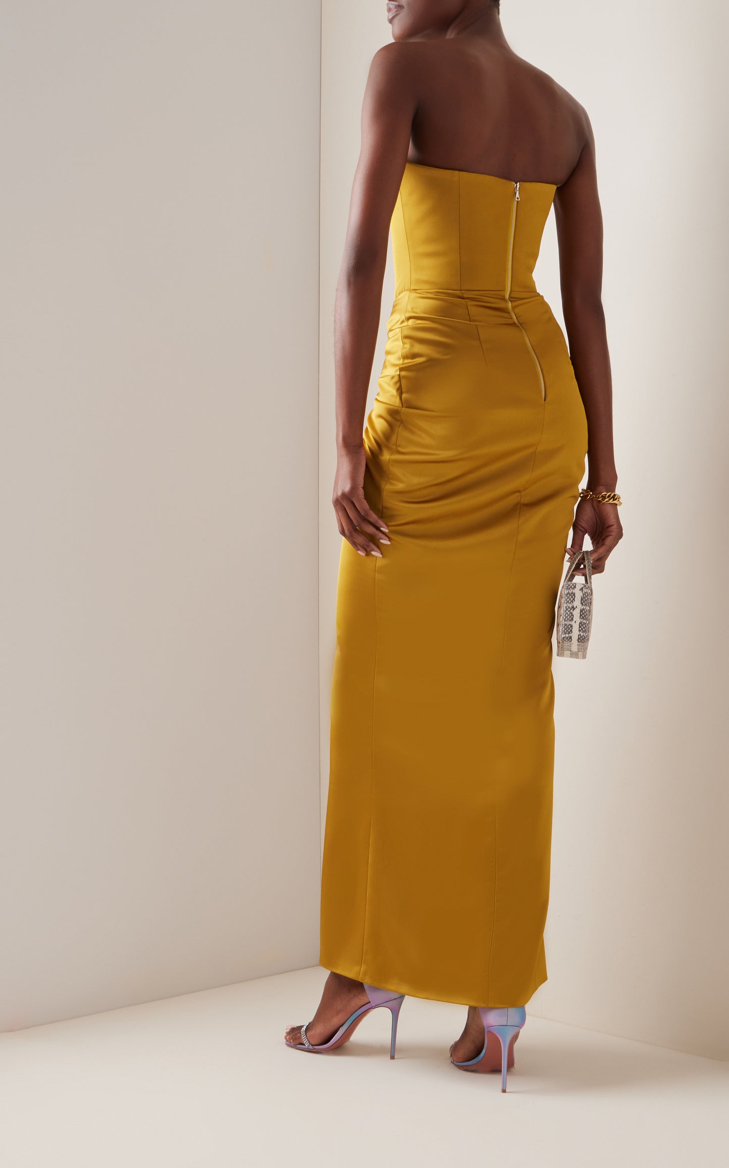 Draped Strapless Satin Maxi Dress