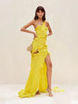 Elegant Off-One-Shoulder Ruffle Patchwork Maxi Dress