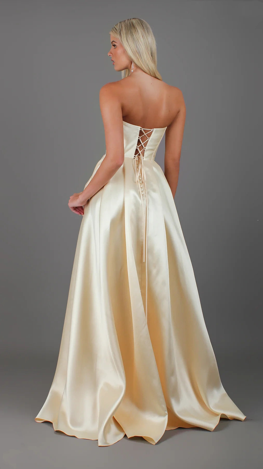 YS-Strapless Corset Ball with Pearl Mikado Satin Gown